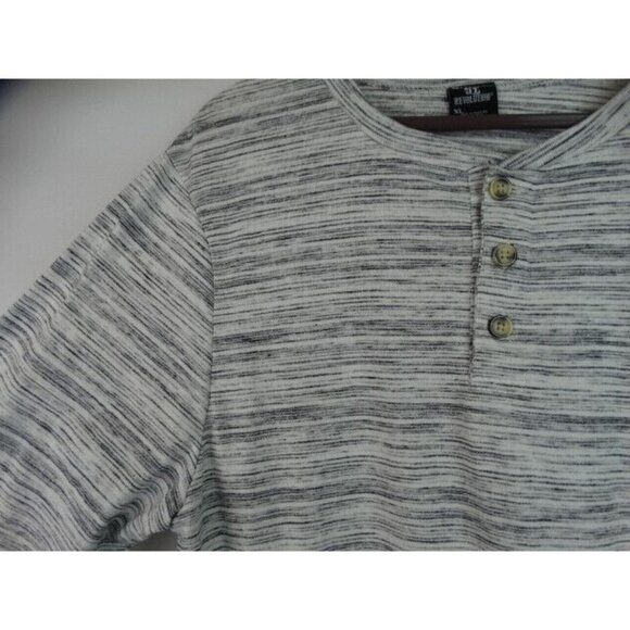 OT Revolution Men's Shirt Size XL Gray Striped Henley Long Sleeve Top - Picture 3 of 7